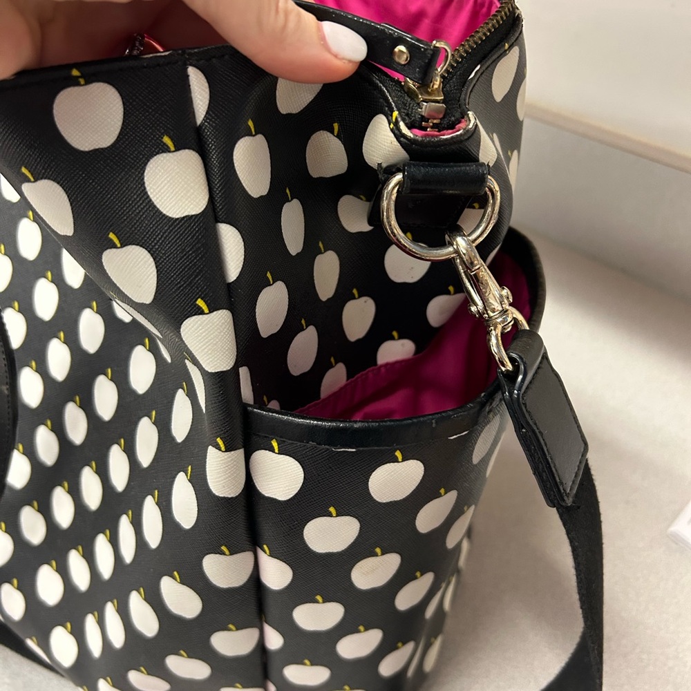 Kate Spade Black and White Polka Dot APPLE Tote and/or Diaper Bag - Picture 3 of 13